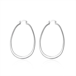 Large Oval Hoop Earring in White Gold Plated - mamyfull