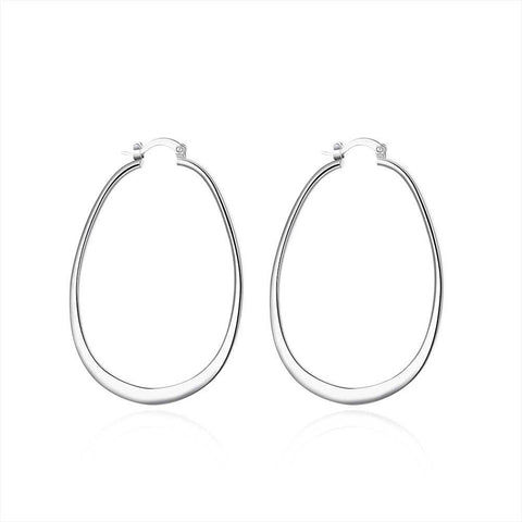 Image of Large Oval Hoop Earring in White Gold Plated - mamyfull