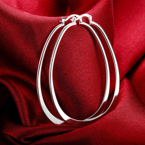 Image of Large Oval Hoop Earring in White Gold Plated - mamyfull