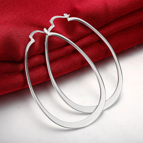 Image of Large Oval Hoop Earring in White Gold Plated - mamyfull