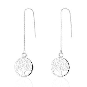 Tree of Life Threader Earring in White Gold Plated - mamyfull