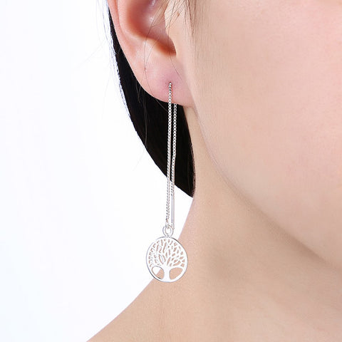 Image of Tree of Life Threader Earring in White Gold Plated - mamyfull