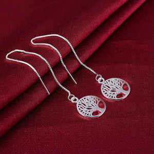 Tree of Life Threader Earring in White Gold Plated