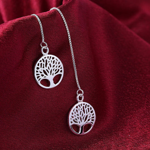 Image of Tree of Life Threader Earring in White Gold Plated - mamyfull