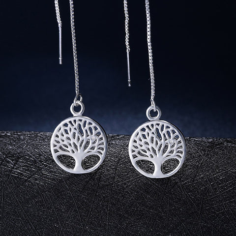 Image of Tree of Life Threader Earring in White Gold Plated - mamyfull