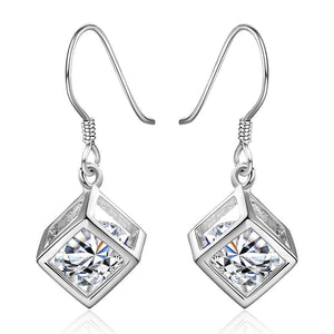 Swarovski Crystal Rubix Cube Drop Earring in White Gold Plated - mamyfull