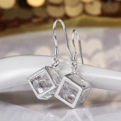 Image of Swarovski Crystal Rubix Cube Drop Earring in White Gold Plated - mamyfull