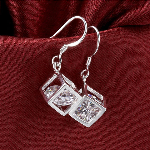 Image of Swarovski Crystal Rubix Cube Drop Earring in White Gold Plated - mamyfull