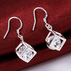 Swarovski Crystal Rubix Cube Drop Earring in White Gold Plated