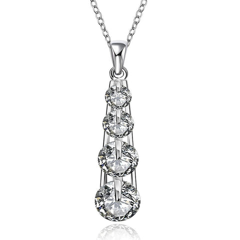 Image of Swarovski Crystal 4 Stone Drop Necklace in 18K White Gold Plated - mamyfull