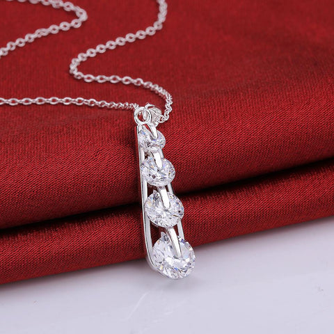 Image of Swarovski Crystal 4 Stone Drop Necklace in 18K White Gold Plated - mamyfull