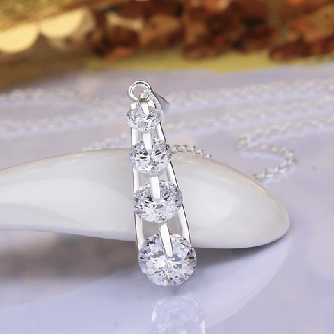 Image of Swarovski Crystal 4 Stone Drop Necklace in 18K White Gold Plated - mamyfull