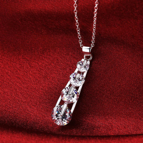 Image of Swarovski Crystal 4 Stone Drop Necklace in 18K White Gold Plated - mamyfull