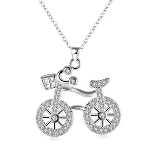 Swarovski Crystal Bicycle Necklace in 18K White Gold Plated - mamyfull