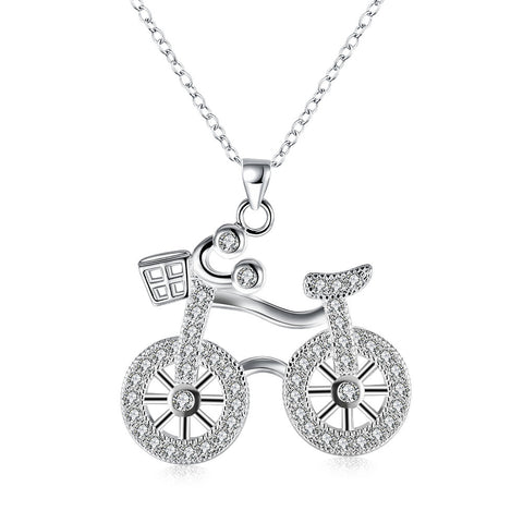 Image of Swarovski Crystal Bicycle Necklace in 18K White Gold Plated - mamyfull