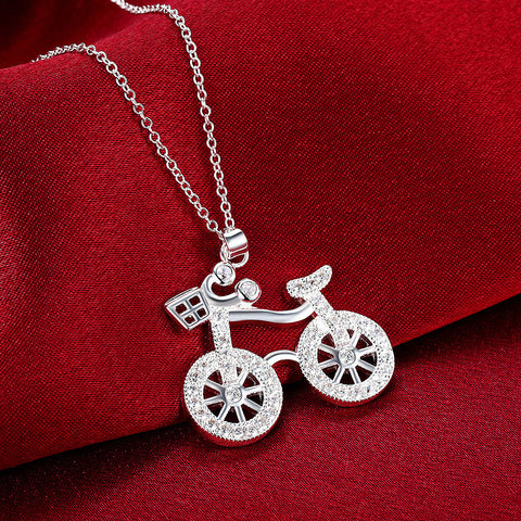 Image of Swarovski Crystal Bicycle Necklace in 18K White Gold Plated - mamyfull