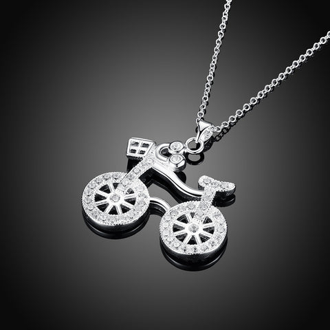 Image of Swarovski Crystal Bicycle Necklace in 18K White Gold Plated - mamyfull