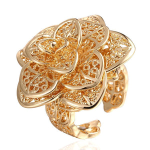 Gold Plated Multi- Floral Petals Adjustable Ring - mamyfull