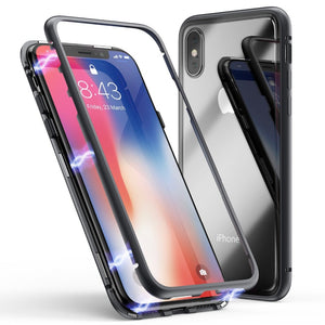 Magnetic case phone cases for iPhone X 6 6S 7 8 Plus Anti-Scratch Tempered Glass Back Cover - mamyfull