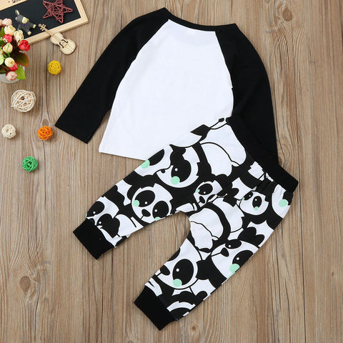 Image of Toddler Infant Baby Boy Girl Panda Blouse Tops+Pants 2PCS Outfits Clothes Set - mamyfull