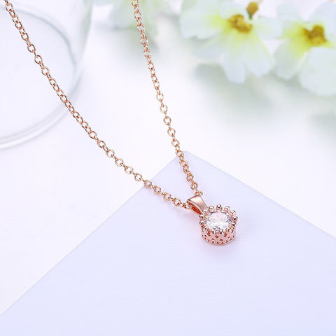 Image of Swarovski Crystal 18K Rose Plated Princess Cut Necklace - mamyfull