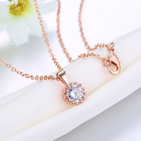 Image of Swarovski Crystal 18K Rose Plated Princess Cut Necklace - mamyfull