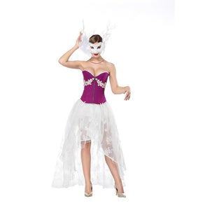 Halloween masked woman in purple dress - mamyfull